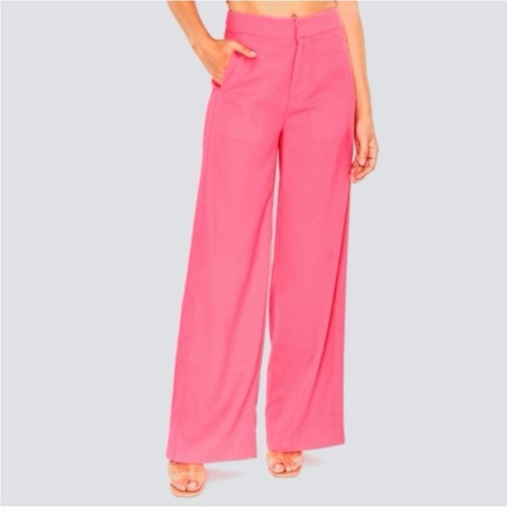 4si3nna NWOT Wide Leg Hot Pink Trouser - Hot Pink Tuxedo Stripe track